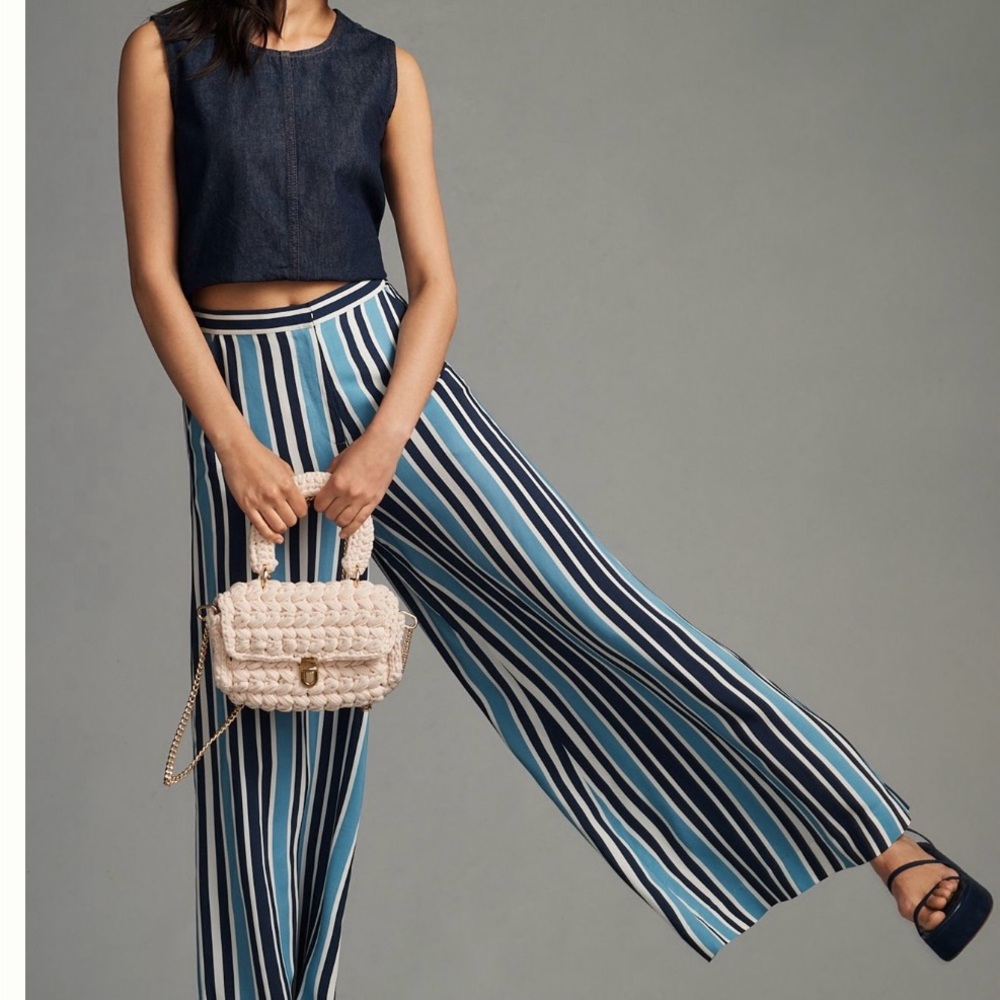 Plenty by Tracy Reese Blue and White Wide-Leg Pants